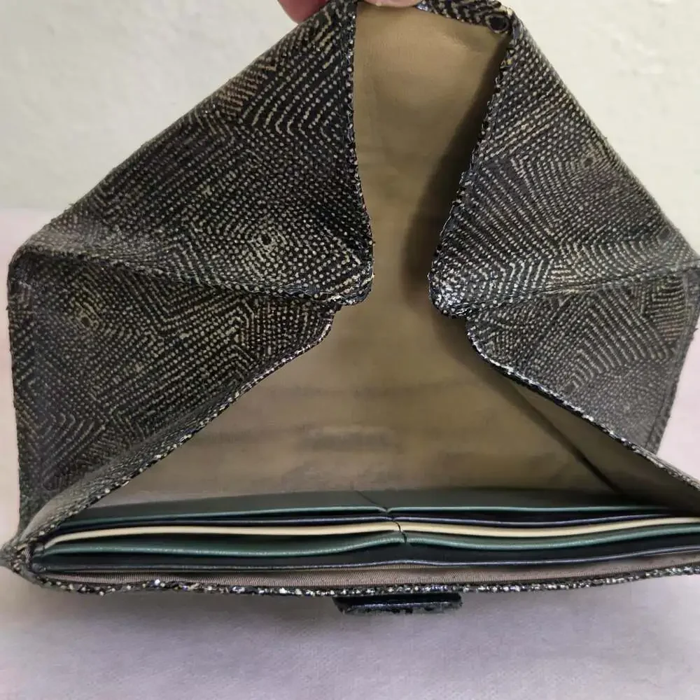 Hiroko Hayashi Black and Gold Geometric Genuine Leather Wallet Clutch